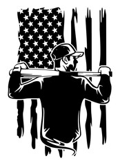 US Baseball Player | Outdoor Field Game | Baseball | Home Run | Baseball Team | Baseball Player | Patriotic Player | US Flag | Original Illustration | Vector and Clipart | Cutfile and Stencil