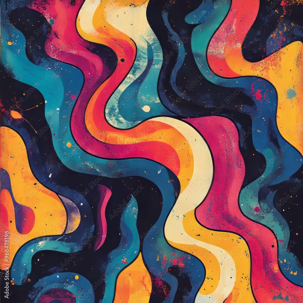 Canvas Prints Abstract colorful waves with vibrant patterns on a dark background.