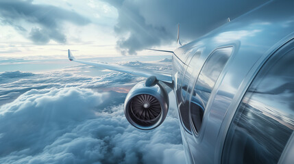 Fototapeta premium Commercial Airliner Flying Above Clouds in Clear Sky