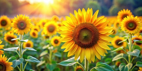Obraz premium Background of vibrant sunflower flowers blooming in a garden, sunflower, background, vibrant, blooming, garden, nature, colorful