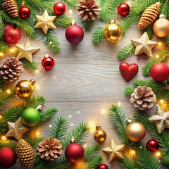 christmas background with fir branches and balls