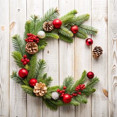 christmas wreath on wooden background
