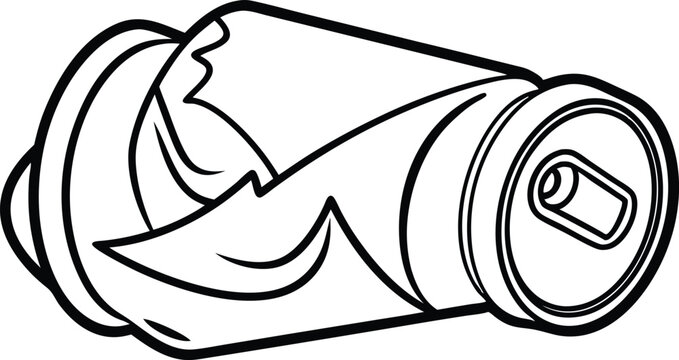 recommend clip art: Crushed aluminum can single outline drawing icon. Simple black and white line art illustration no white background