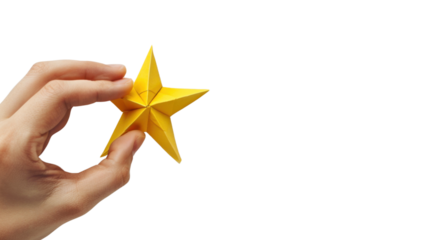 Hand adding star, rating, customer review concept on transparent background