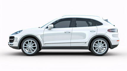 Fototapeta premium White SUV car isolated on a white background with clipping path. Side view.