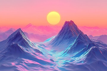 Fototapeta premium Full moon and mountains mystic landscape, digital painting art.