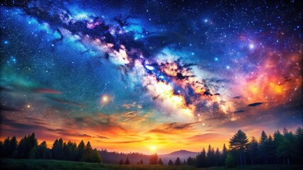 Fototapeta premium A serene and magical starry night sky with vibrant colors, starry night, sky, stars, celestial, astronomy, nocturnal, peaceful