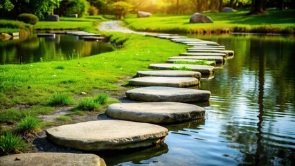 Path with stepping stones symbolizing problem-solving, path, stepping stones, problem-solving, obstacles
