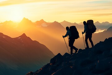 Fototapeta premium hikers in a mountains