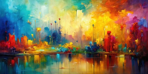 Naklejka premium Abstract oil painting on canvas with vibrant colors and textured details , art, abstract, oil painting, canvas