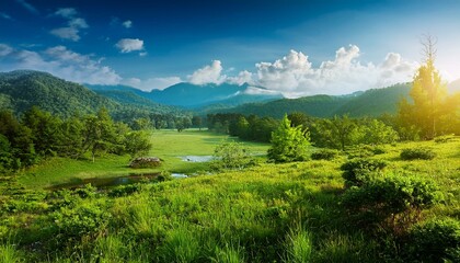 landscape with mountains and lake