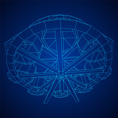 Ferris wheel spinning amusement park. Wireframe low poly mesh vector illustration.
