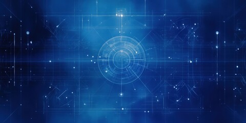 Obraz premium A captivating abstract blue background featuring intricate geometric patterns and glowing stars, perfect for technology and space themes.