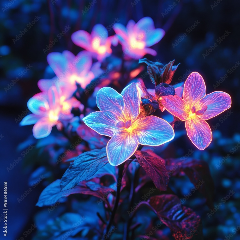 Canvas Prints Glowing flowers in vibrant colors, creating a magical and enchanting atmosphere.