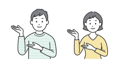 案内をする成人男女の上半身イラスト
