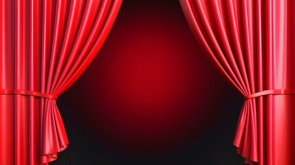 Beautiful red curtain opening on blue background. Welcome stage. Opening ceremony. Invitation ceremony. Program opening concept design with writing space. Curtain opening illustration.	
