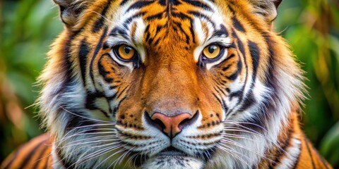 Naklejka premium Close-up of African tiger's face showing intricate details, wildlife, predator, feline, African, majestic, striped, fierce