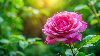 Vibrant pink rose with delicate petals and lush green leaves, beauty, flora, romantic, garden, blossom, nature, close-up, botanical
