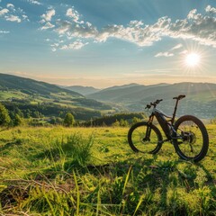 Fototapeta premium Bicycle Against a Mountain Sunset