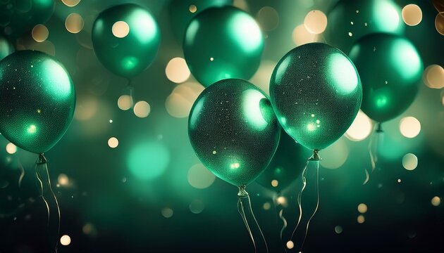 Green Balloon abstract background with lights,Emerald Glimmers, green bool