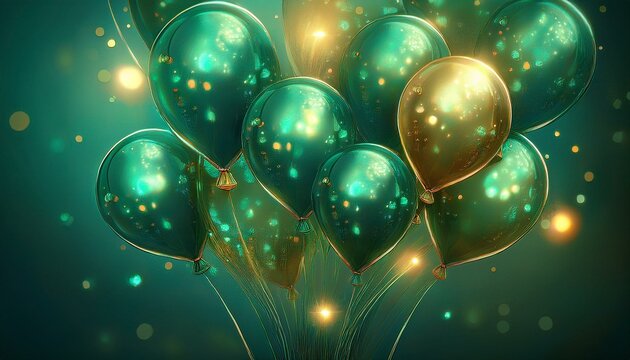 Green Balloon abstract background with lights,Emerald Glimmers, green bool