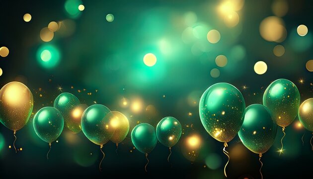 Green Balloon abstract background with lights,Emerald Glimmers, green bool