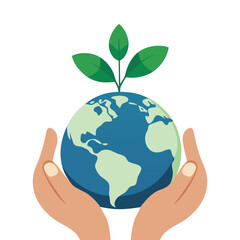 eco planet with green leaves in hands