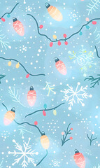 New Year's and Christmas festival seamless pattern in a 2D doodle illustrator style on pastel color backgrounds for graphic advertising.