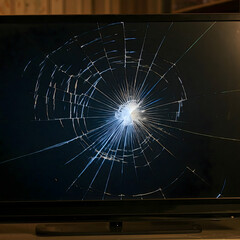 The TV screen was hit and shattered.