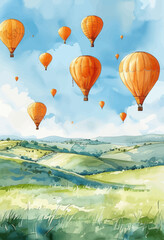 Obraz premium Aeronautical Adventure: A Dreamy Scenic Flight Over a Pastoral Landscape