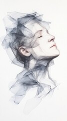 Fototapeta premium An artistic portrait featuring a serene profile with abstract layers, showcasing the interplay of light and shadow in a minimalist style.