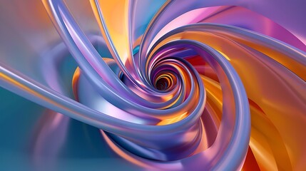 Naklejka premium A swirling 3D abstract composition with bright, gradient-colored ribbons forming a vortex, drawing the viewer's eye toward the center of the piece. 8k UHD, suitable for high-quality printing 