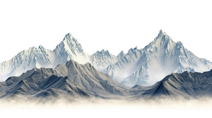 Snow-capped rugged mountains on transparent background