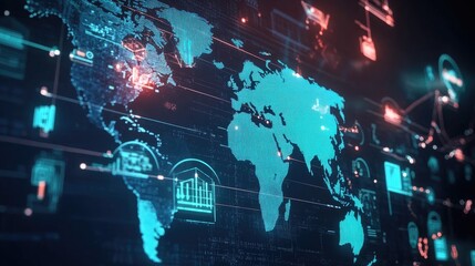 Obraz premium Global Network Map: Connecting Data Points with Interactive Visualizations