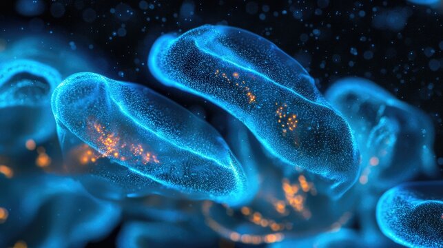 Glowing bioluminescent marine pyrosomes