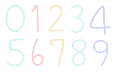 This image features a set of numbers from 0 to 9, each uniquely colored in soft pastel shades.