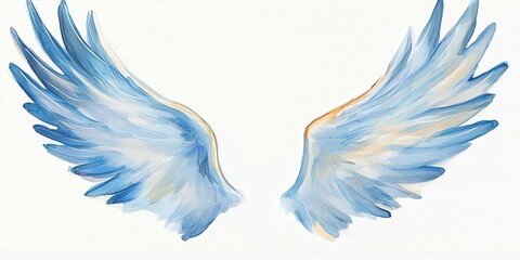 Obraz premium Beautiful watercolor wings with soft blue hues, symbolizing freedom and spirituality, perfect for artistic and inspirational projects.