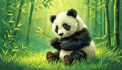 Peaceful Panda in Bamboo Forest