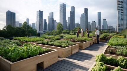 Fototapeta premium Urban Oasis: Rooftop Garden in City Skyline 