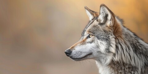 Obraz premium Gray Wolf looking sideways with a soft-focus backdrop.