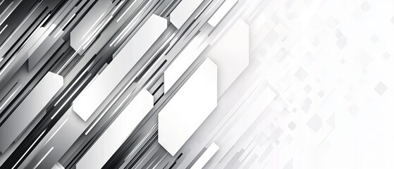 Abstract technology banner with white and grey arrows on a sleek geometric vector background, ideal for digital presentations and branding.