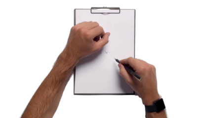 Hand signing paper document on transparent background