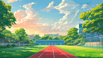 Vibrant Day at the Track: A Colorful Scene of an Outdoor Sports Facility