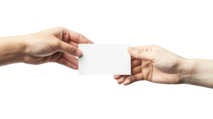 Hand hold blank card on transparent background