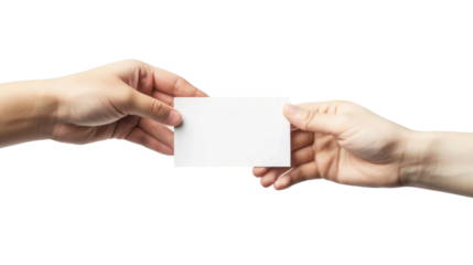 Hand hold blank card on transparent background