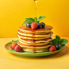 pancakes with berriesdessert, food, fruit, cake, pancake, breakfast, sweet, strawberry, pancakes, berry, raspberry, plate, cream, white, berries, blueberry, red, gourmet, fresh, delicious, meal, syrup