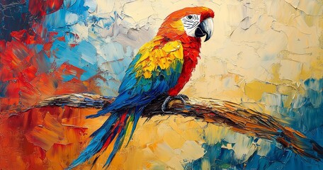 Fototapeta premium Colorful abstract painting of a parrot perched on a branch