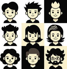 Cute avatar icon set vector. cartoon style.