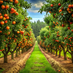 apple orchard in springtree, fruit, nature, orchard, apple, garden, agriculture, plant, orange, sky, red, food, leaf, ripe, branch, trees, summer, autumn, leaves, landscape, harvest, farm, blue, apple