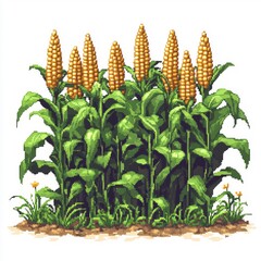 Pixel Art Cornfield Scene with Green and Yellow Tones